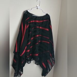 Maggie Barnes Blouse Women 5X Black & Red Striped Whimsical Gothic Office Artsy
